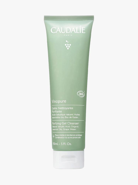 Caudalie Vinopure Pore Purifying Gel Cleanser in branded tube component on a light gray background